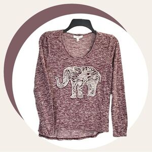Aeropostale Burgundy & White Marble Top w Beige Stitched Elephant Women Small